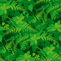 Forest leaves, greenery vector seamless pattern