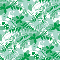 Woods, Forest leaves silhouette seamless pattern