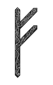 Fehu rune. Ancient Scandinavian runes. Runes senior futarka. Magic, ceremonies, religious symbols. Predictions and amulets.
