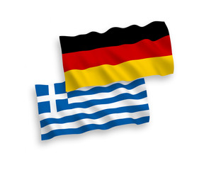 National Vector Fabric Wave Flags of Germany and Greece Isolated on White Background. 1 to 2 proportion.