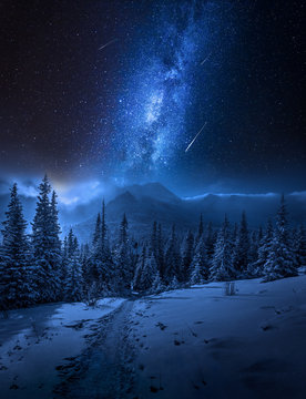 Milky way, Tatras Mountains in winter at night, Poland