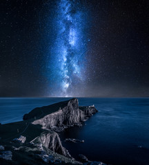 Milky way over Neist point lighthouse, Isle of Skye, Scotland