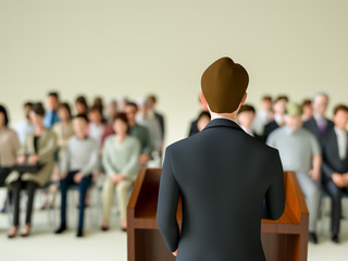 話を聞くために集まる人々