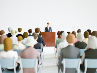 話を聞くために集まる人々