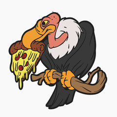 Buzzard eating pizza - vector illustration