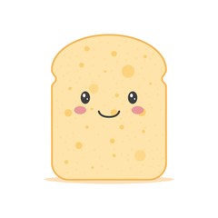 Cute kawaii slice of bread. Cartoon face character. Template design for good morning card, breakfast concept, greeting card, post card, flyer, print, badges, banner, sticker, poster.