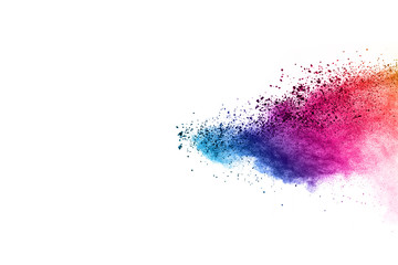 abstract powder splatted background. Colorful powder explosion on white background. Colored cloud. Colorful dust explode. Paint Holi.