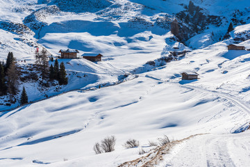 Dream atmosphere and views. Winter on the Alpe di Siusi, Dolomites. Italy