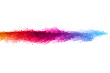 abstract powder splatted background. Colorful powder explosion on white background. Colored cloud....