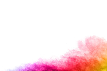 abstract powder splatted background. Colorful powder explosion on white background. Colored cloud. Colorful dust explode. Paint Holi.