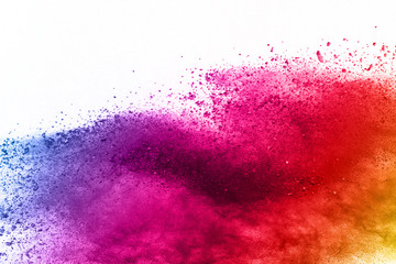 abstract powder splatted background. Colorful powder explosion on white background. Colored cloud. Colorful dust explode. Paint Holi.