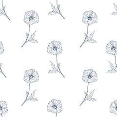 seamless wild flower poppies. Botanical herb fabric surface pattern design