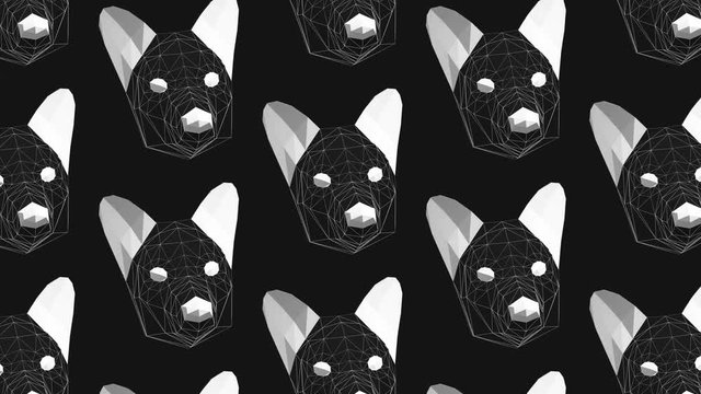 Minimal animation gif art. 3d coyote face pattern. Black fashion vibes