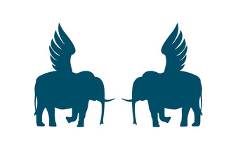 Two winged elephants. Hand drawn  illustration isolated on white, logo, t-shirt design.