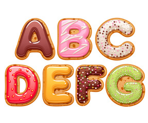Cookies with colorful icing abc letters set.