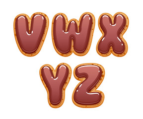 Cookies with chocolate icing abc letters set.