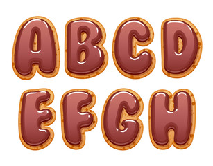 Cookies with chocolate icing abc letters set.