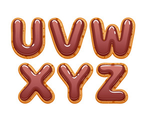 Cookies with chocolate icing abc letters set.