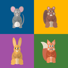 Flat design style animal avatar icon set. Vector illustration.