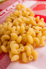 raw pasta on the tablecloth