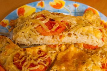 homemade pasta, tomato and cheese casserole