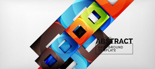 Abstract geometric background. Glossy square shapes composition on grey, minimalistic style template with copyspace