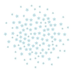 Blue floral garland circle wreath made of forget me nots. Round frame for your design, greeting cards, announcements, posters.