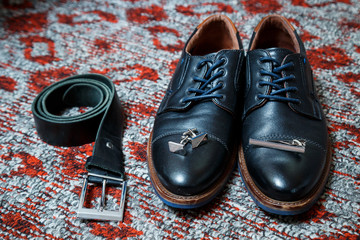 men's accessories shoes, belt, tie and cufflinks