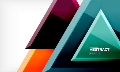 Triangles repetiton geometric abstract background, multicolored glossy triangular shapes, hi-tech poster cover design or web presentation template with copy space