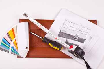 Sketch of kitchen furniture and furniture facade isolate