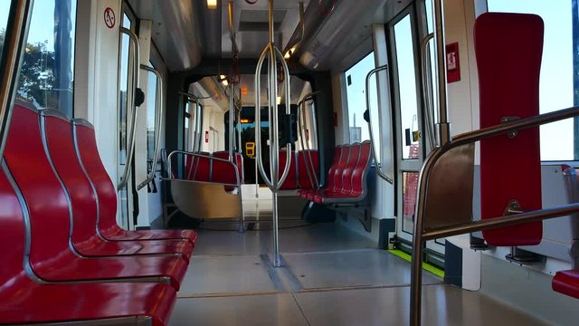 Internal View of the Electric Light Metro Rail in Cagliari Sardinia Video 4K