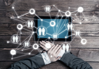 Concept of social communication and networking with social connection lines