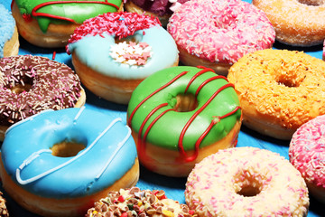 donuts in different glazes with chocolate