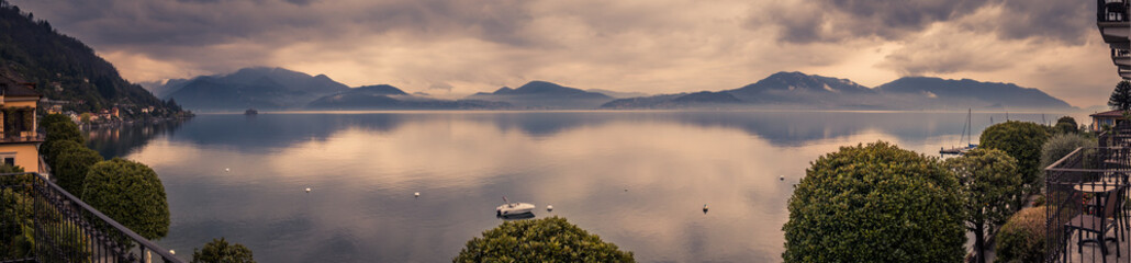 Panorama image of lake maggiore taken from the village of cannero riviera