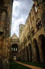 Naklejka premium The ruins of Jumièges Abbey are an impressive tourist attraction in Normandy, France
