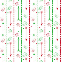 Red green arrows seamless pattern with snowflake on white background. Cute arrows background for Valentine s Day