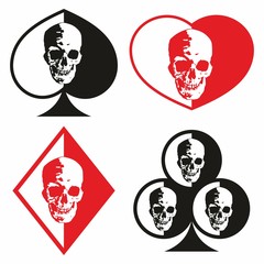 Symbols of playing cards with the image of a human skull.