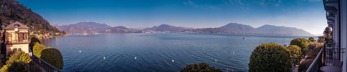 Panorama image of lake maggiore taken from the village of cannero riviera
