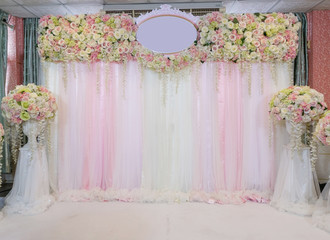wedding backdrop with flower and decoration