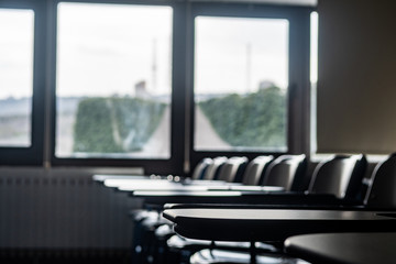 school seats looking through windows