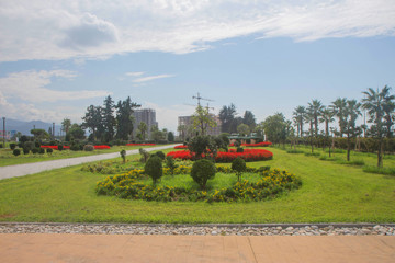 Fototapeta na wymiar Seaside promenade in Batumi. View of Batumi Boulevard