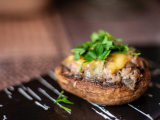 Stuffed Mushrooms on a Stone Plate