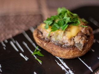 Stuffed Mushrooms on a Stone Plate