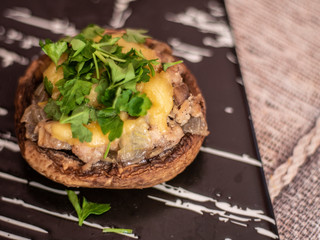 Stuffed Mushrooms on a Stone Plate