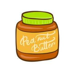Peanut butter jar doodle vector icon. Cartoon illustration of peanut icon for web design. Nuts hand drawn emblems and labels isoleted on white backgraund