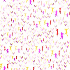 Three happy girls jumping for joy. Seamless Wallpaper pattern.  The ability to stretch to any size in all directions without loss of quality.  Vector illustration. 