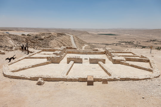 Ruins of the temple in the ancient city Avdat, national park Avdat in the Negev desert in the south of Israel