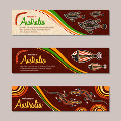 Horizontal banner templates in Australian aboriginal style.