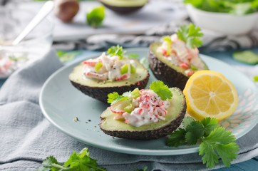 Delish filled avocado with crab meat