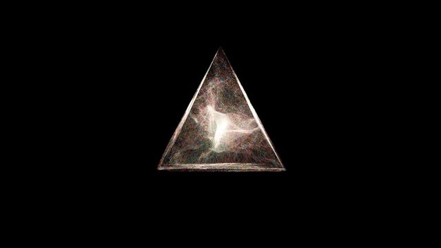 Explosion with particles in pyramid atom science technology, energy pyramid, abstract animated motion graphic